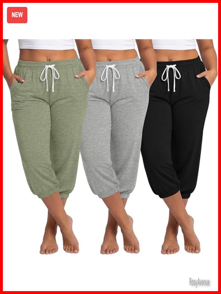 Plus Size Capri Sweatpants Cotton Drawstring Joggers Athletic Lounge Pants With